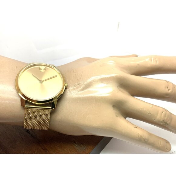 Movado Men's Watch 3600833 Bold Gold Dial Swiss Quartz Steel 42mm Mesh Band - Picture 5 of 14